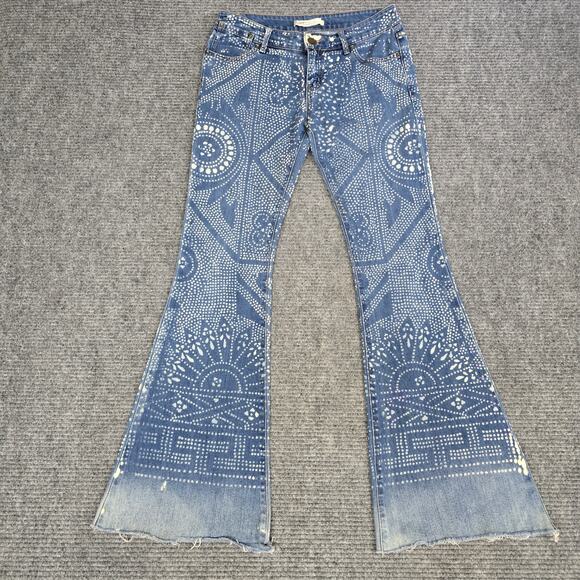 Free People Denim - Free People Bali Flare Jeans 27 Bleach Geometric Mandala Blue Womens 30x33